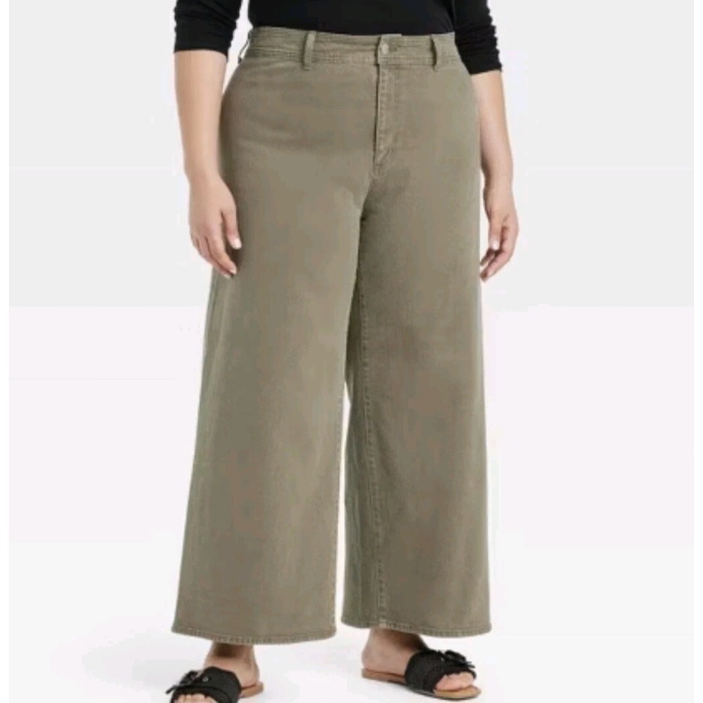 Universal Thread Sailor Wide Leg Jeans Size 6 Olive Green High Rise Utility